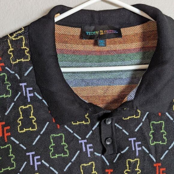 Teddy Fresh Black Multicolor Graphic Henley Collar Sweater 2XL Unisex - Picture 4 of 5